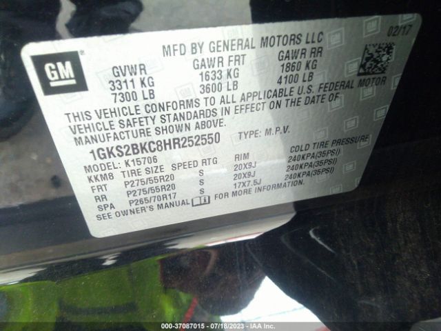 1GKS2BKC8HR252550 GMC YUKON SLT
