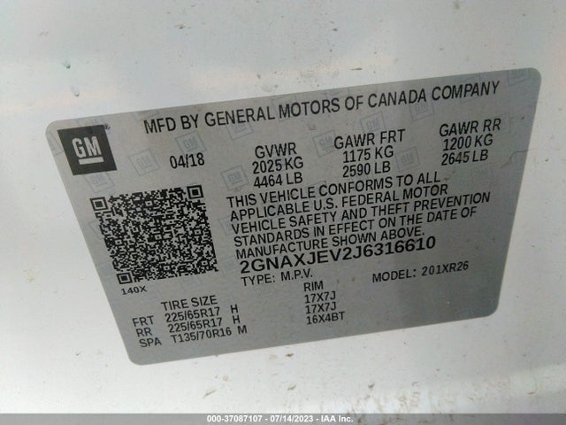 Chevrolet EQUINOX LT 2018 2GNAXJEV2J6316610 Image 9