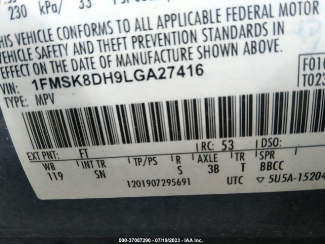 2020 FORD EXPLORER 1FMSK8DH9LGA27416 Photo 8