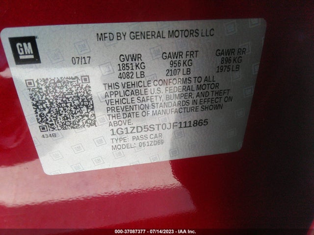 Chevrolet MALIBU LT 2018 1G1ZD5ST0JF111865 Image 9
