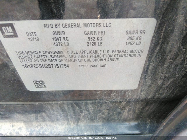 2011 CHEVROLET CRUZE LS VIN: 1G1PC5SH2B7151754