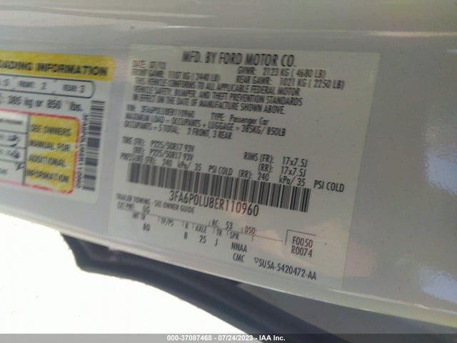 2014 FORD FUSION SE HYBRID VIN: 3FA6P0LU8ER110960