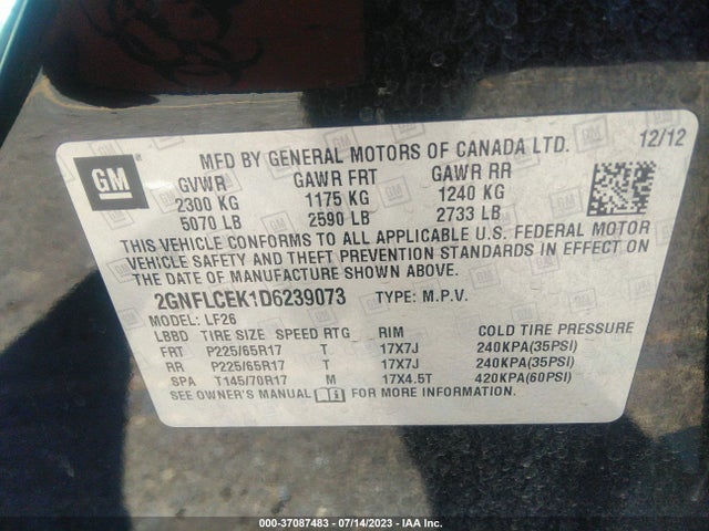2013 CHEVROLET EQUINOX LS VIN: 2GNFLCEK1D6239073