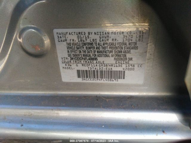 3N1CE2CP4FL408695 Nissan Versa Note S/s Plus/sv/sr/sl