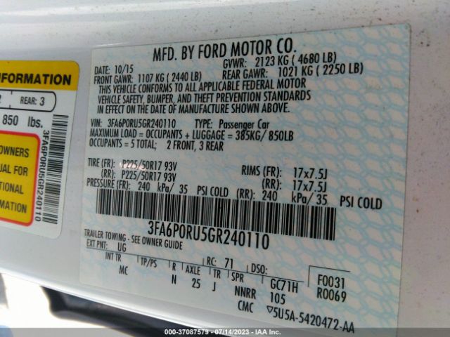 3FA6P0RU5GR240110 Ford Fusion Titanium Hybrid