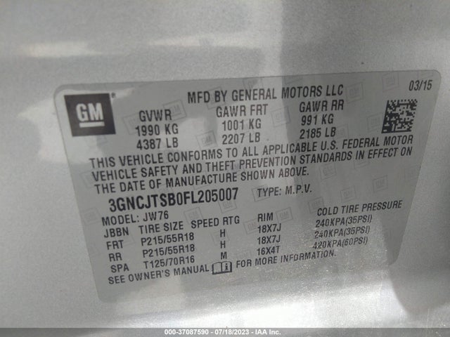 Chevrolet TRAX LTZ 2015 3GNCJTSB0FL205007 Image 9