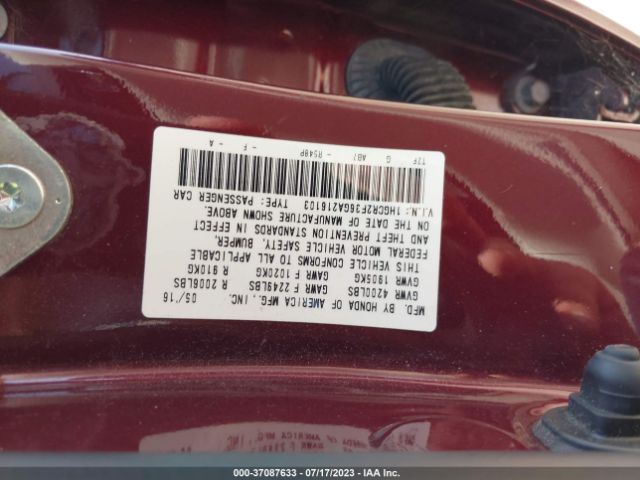 1HGCR2F36GA216103 Honda Accord Sedan Lx