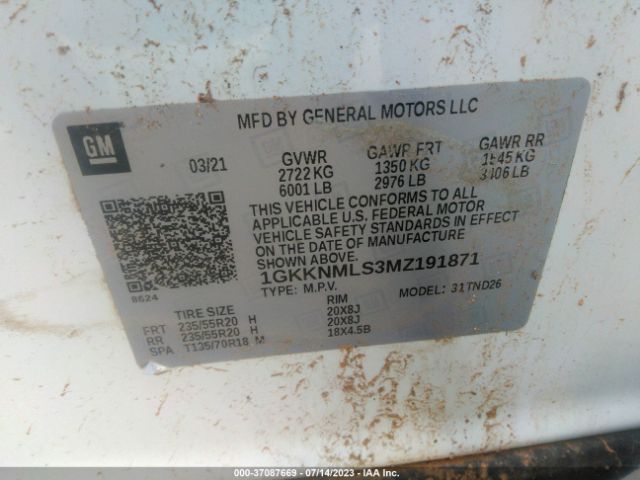 1GKKNMLS3MZ191871 GMC ACADIA SLT