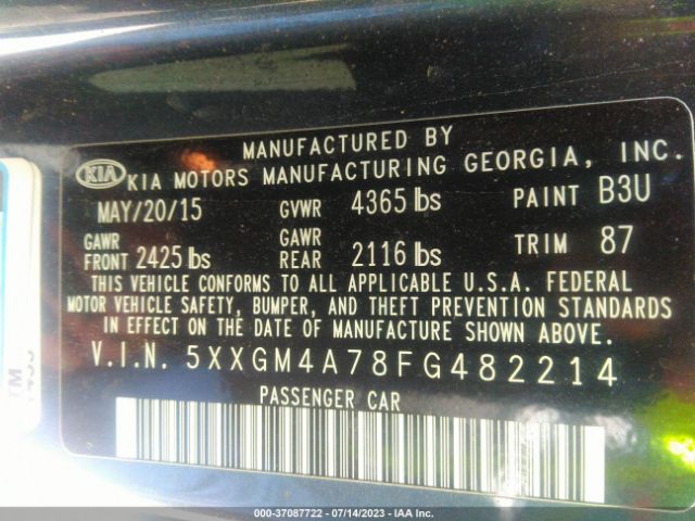 5XXGM4A78FG482214 KIA Optima Lx
