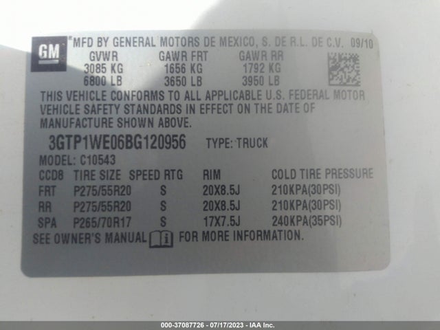 2011 GMC SIERRA 1500 SLT VIN: 3GTP1WE06BG120956