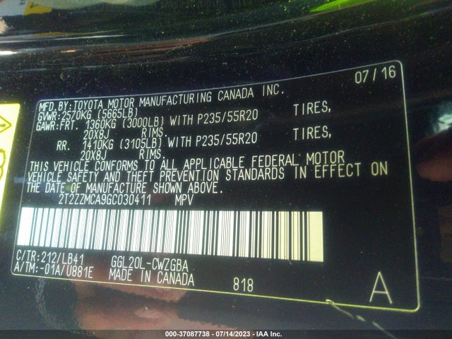 2T2ZZMCA9GC030411 Lexus RX 350