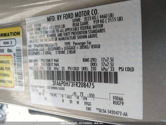 3FA6P0H73FR208475 Ford FUSION SE