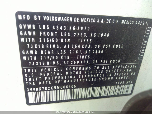 3VVRX7B2XNM006405 Volkswagen TAOS SE