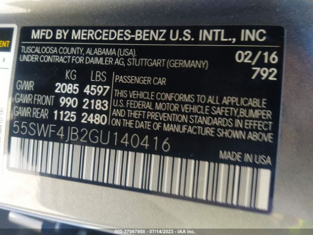 55SWF4JB2GU140416 Mercedes-Benz C-class C 300