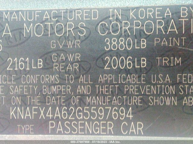 KNAFX4A62G5597694 KIA FORTE LX