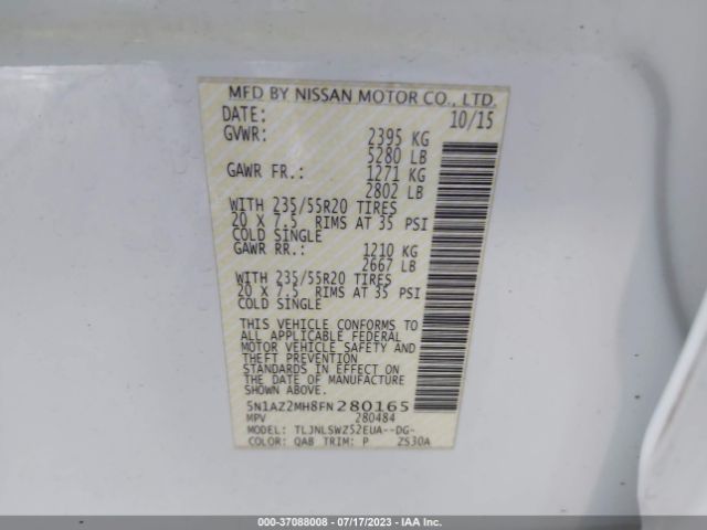5N1AZ2MH8FN280165 Nissan Murano Platinum