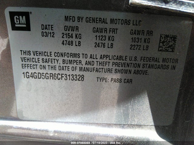 37088069 :رقم المزاد ، 1G4GD5GR6CF313328 vin ، 2012 Buick Lacrosse Premium 1 مزاد بيع