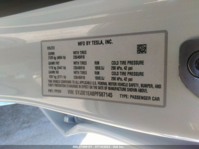 5YJ3E1EA8PF587145 Tesla MODEL 3