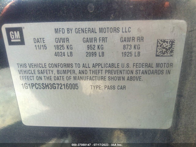 Chevrolet Cruze Limited Ls 2016 1G1PC5SH3G7216005 Image 9