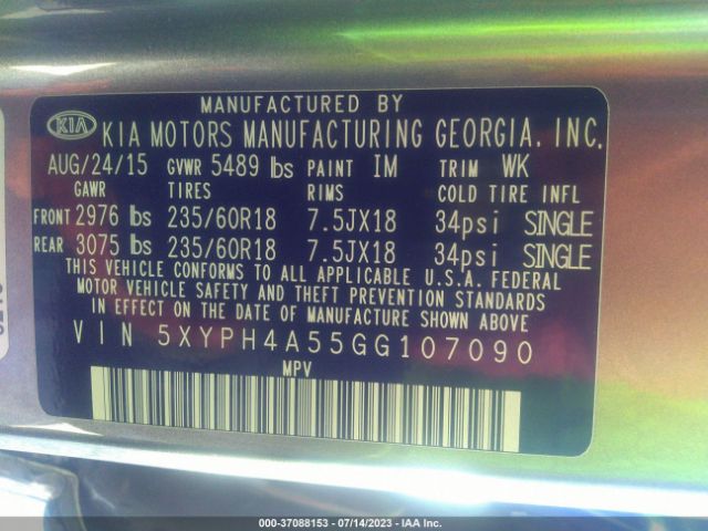 5XYPH4A55GG107090 KIA SORENTO EX
