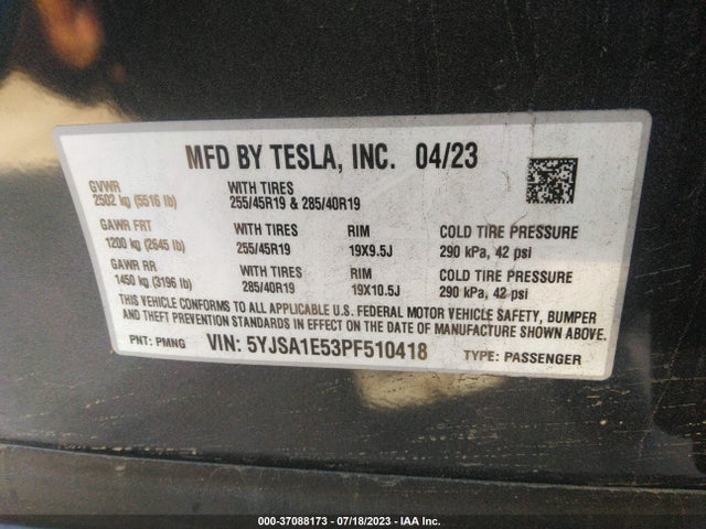 2023 Tesla Model S, VIN: 5YJSA1E53PF510418