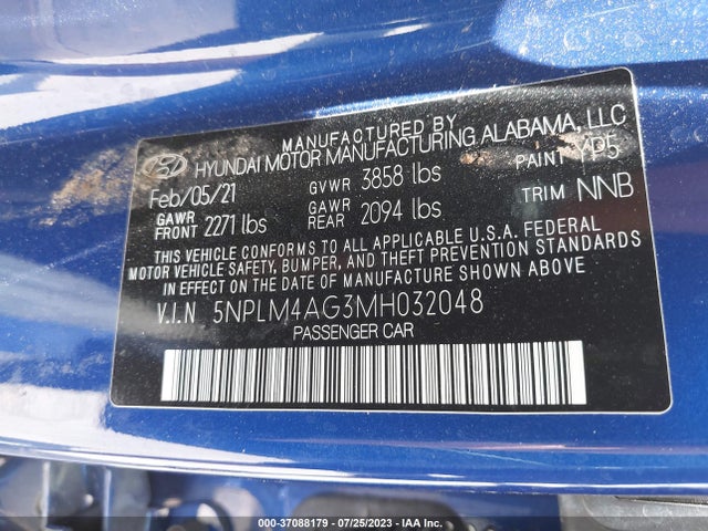 2021 HYUNDAI ELANTRA SEL VIN: 5NPLM4AG3MH032048