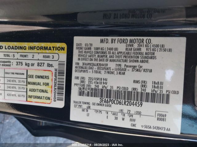 3FA6P0CD6LR204459 Ford FUSION SEL
