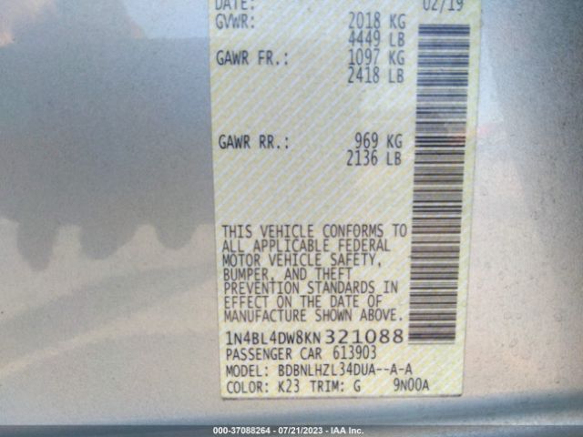 1N4BL4DW8KN321088 Nissan Altima 2.5 Sv