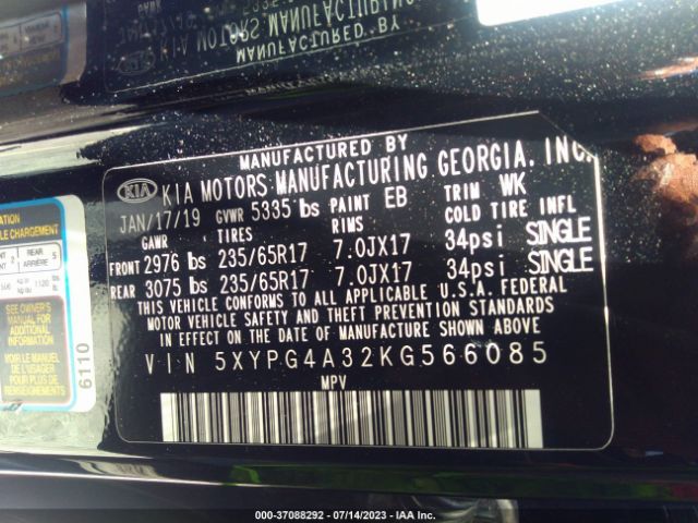 5XYPG4A32KG566085 KIA SORENTO L