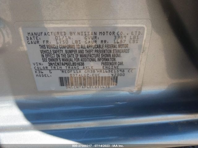 3N1CN7AP6EL851638 Nissan Versa Sl