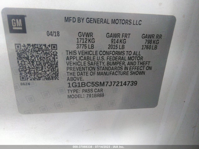 2018 CHEVROLET CRUZE LS VIN: 1G1BC5SM7J7214739