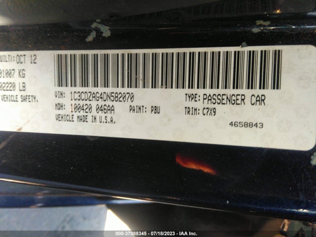 2013 DODGE AVENGER SE V6 VIN: 1C3CDZAG4DN582070