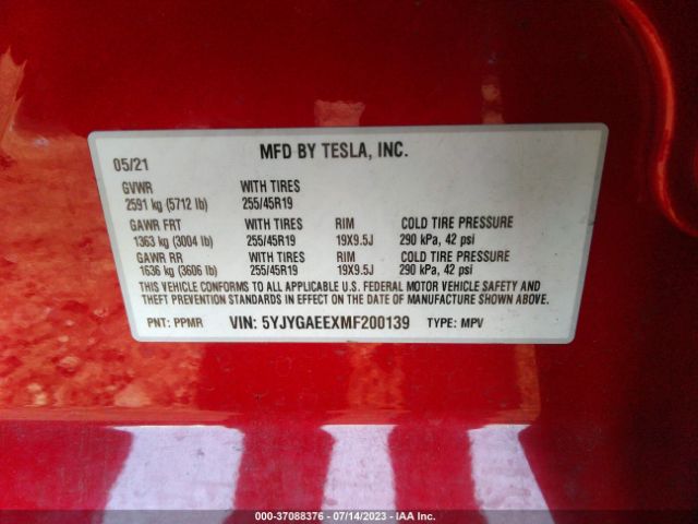 5YJYGAEEXMF200139 Tesla Model Y Long Range