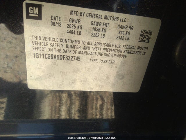 2013 CHEVROLET MALIBU LT VIN: 1G11C5SA6DF332745