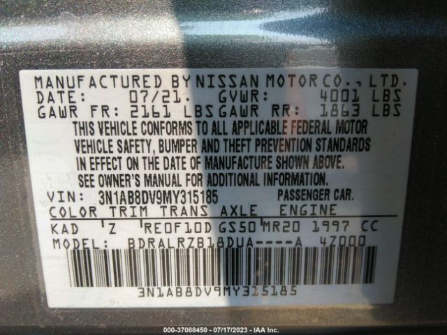 3N1AB8DV9MY315185 Nissan SENTRA SR