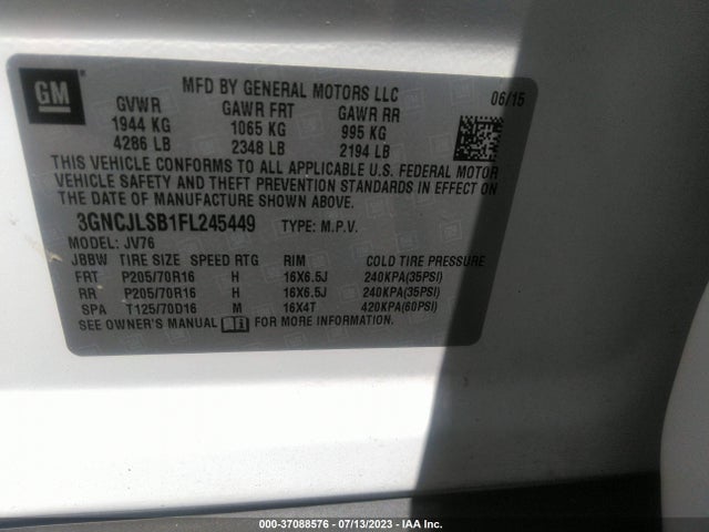 Chevrolet Trax Lt 2015 3GNCJLSB1FL245449 Image 9