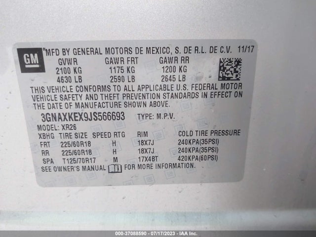 Chevrolet EQUINOX LT 2018 3GNAXKEX9JS566693 Image 9