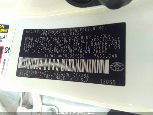 Toyota CAMRY SE 2022 4T1G11AK3NU051599 Image 15