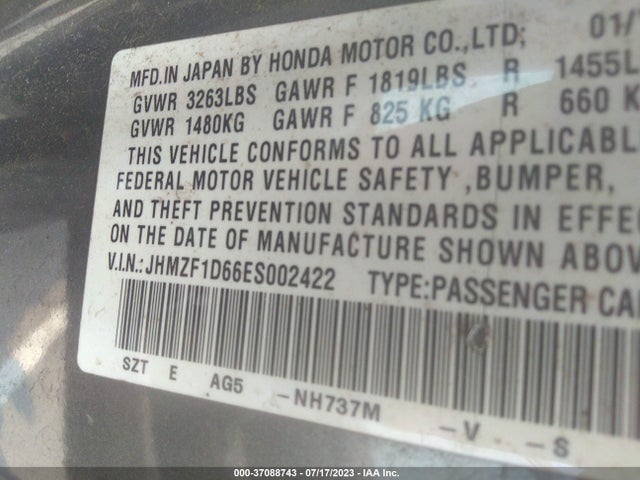 Honda CR-Z EX 2014 JHMZF1D66ES002422 Image 9