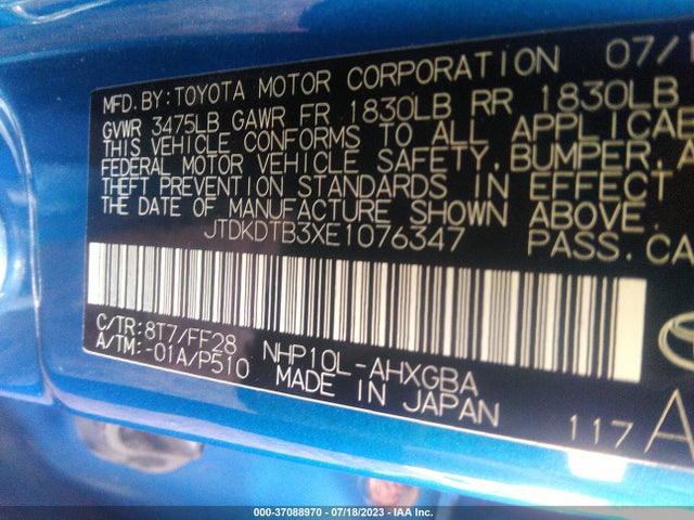Toyota Prius C One/three/two/four 2014 JTDKDTB3XE1076347 Image 10
