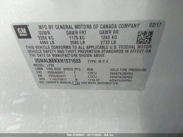 2017 CHEVROLET EQUINOX LS VIN: 2GNALBEKXH1571603