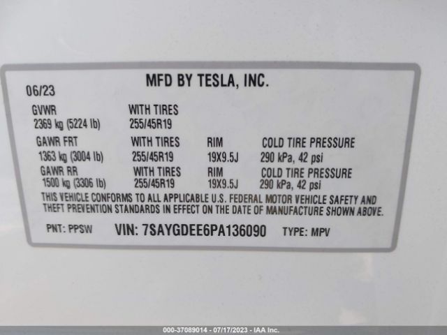 7SAYGDEE6PA136090 Tesla Model Y Long Range