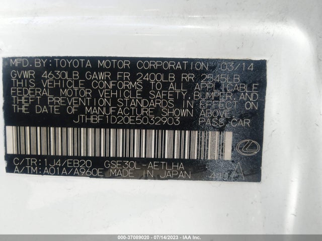 Lexus IS 250 2014 JTHBF1D20E5032903 Image 9