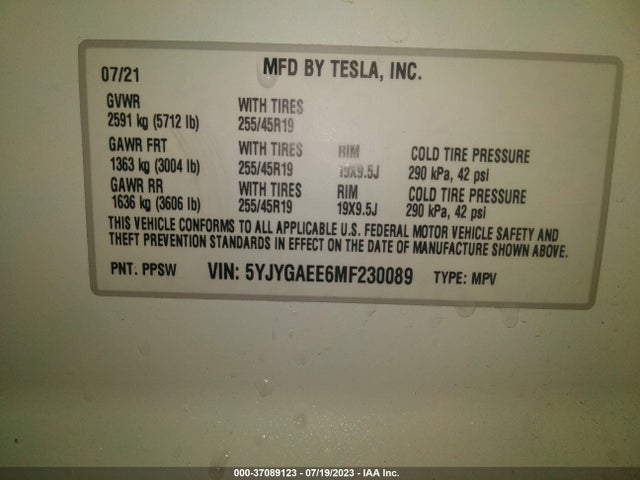 5YJYGAEE6MF230089 Tesla Model Y Long Range