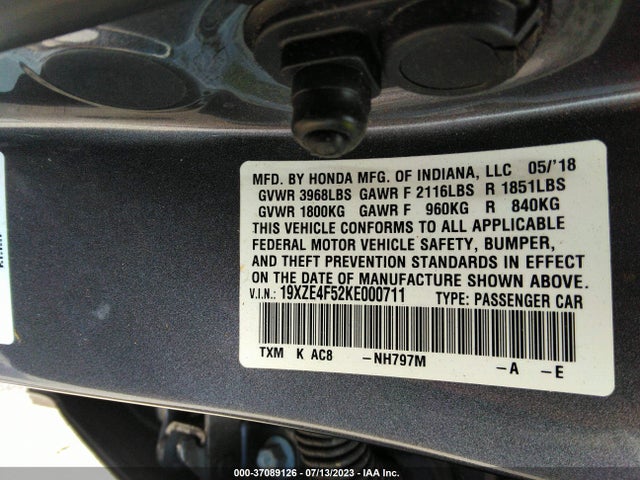 Honda INSIGHT EX 2019 19XZE4F52KE000711 Image 9