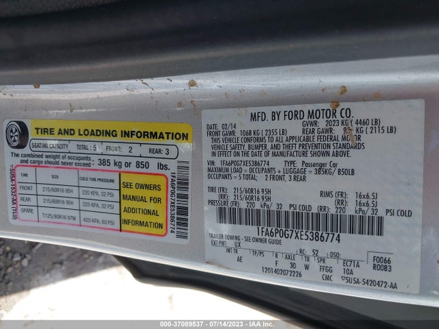 1FA6P0G7XE5386774 Ford FUSION S