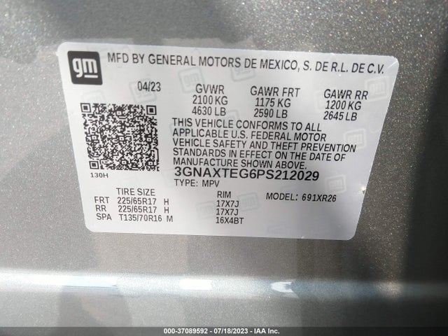Chevrolet EQUINOX LT 2023 3GNAXTEG6PS212029 Image 9