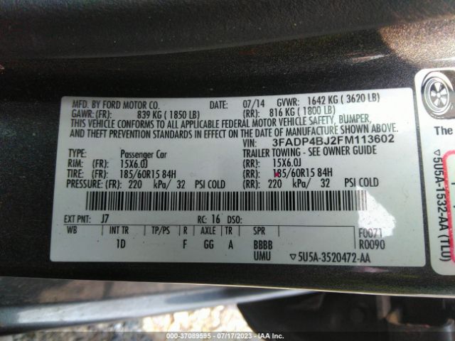 3FADP4BJ2FM113602 Ford FIESTA SE