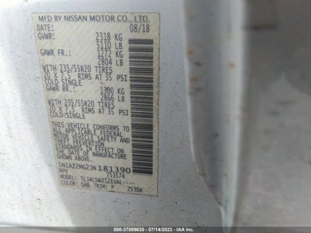 5N1AZ2MG2JN181390 Nissan Murano Platinum