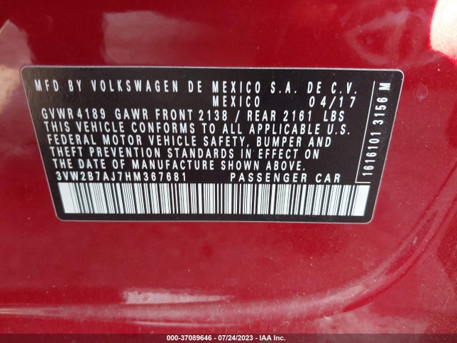 3VW2B7AJ7HM367681 Volkswagen Jetta 1.4t S